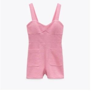 ZARA Short Textured Weave Pink Jumpsuit Short Romper XS